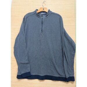Tasc Performance Mens XL Navy Blue White Striped Quarter Zip Pullover Sweater